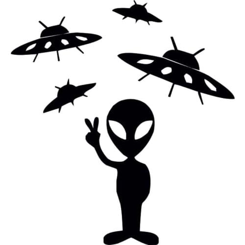 13.6cm*14.9cm Alien Space Man We Come In Peace Space Ships Decal Car Sticker S6-3341