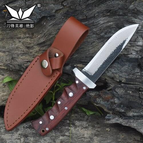 Forged Damascus Steel Fixed Blade Wooden Handle Outdoor Military Survival Tactical Combat Knives Camping Self defense EDC Tool