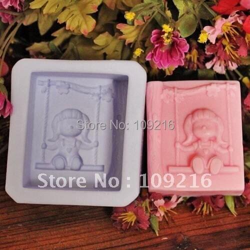 Wholesale!!!1pcs The Little Girl On The Swing(R1054) Silicone Handmade Soap Mold Crafts DIY Mold