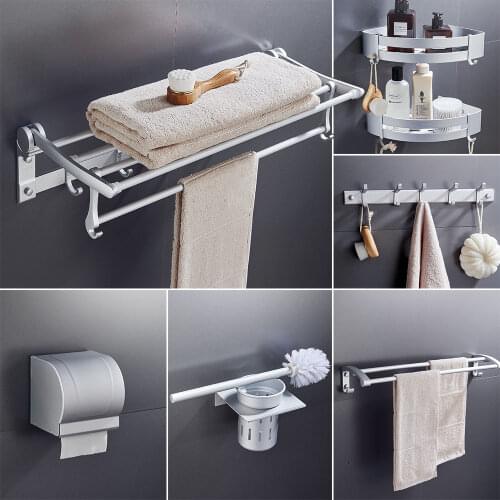 Bathroom Shelf Aluminum Storage Wall Hanging Without Perforation Storage Rack Bathroom Accessories Sets Towel Rack Toilet Holder