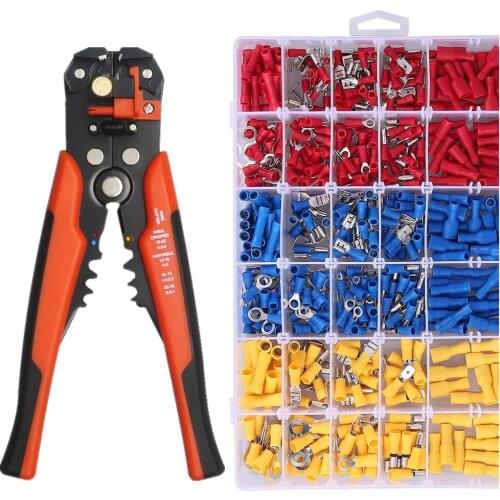 Wire Stripper Crimper Cable Cutter With 280pcs Bullet & Spade Connectors Male & Female, Ring, Piggy Back, Butt Splice Terminals