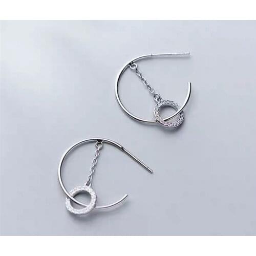 925 Sterling Silver Piercing Crystal Round Stud Earrings for Women Girls Wedding Party Femme Jewelry pendientes eh408