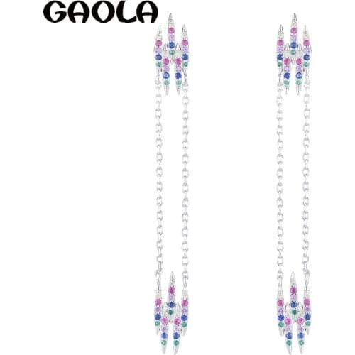 GAOLA New Classic Link Chain Geometric 3 Colors Cubic Zirconia Dangle Earrings for Woman GLE7796Y