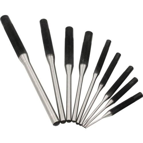 SHGO HOT-9Pcs Steel Multi Size Round Head Pins Punch Set Grip Roll Pins Punch Tool Kit Professional Hollow End Starter Punch C