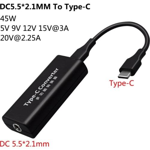 Type-C Male Plug Jack To DC5.5*2.1MM Female Socket Power Adapter Converter Notebook Laptop 45W 5V9V15V/3A 20V 2.25A Connection