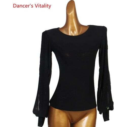 Latin Dance Top Round Neck Lantern Sleeves Shirt Performance Clothes Profession Custom Female Adult Child Competition Clothing
