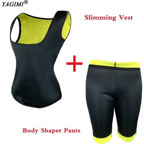 Vest+Pant 2 Piece Set Neoprene Body Shaper Womens Waist Trainer Slimming Pants and Vest Super Stretch Lose Weight Control Pant