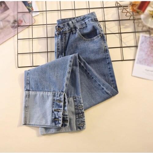 Plus Size Buttons Patchwork Stretch Skinny Jeans for Women 4XL High Waist High Stretchy Distressed Pencil Capris Blue Denim Pant