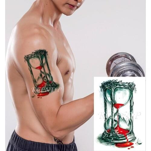 Waterproof Temporary Tattoo Sticker Hourglass Bleeding Red Liquid Tree Patterns Fake Tattoo Flash Tattoo for Girl Women Men