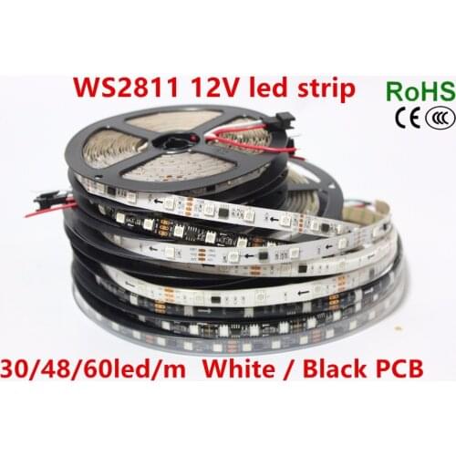 WS2811 led strip 5m 30/48/60 leds/m,10/16/20 pcs ws2811 ic/meter,DC12V White/Black PCB, 2811 led strip Addressable Digital