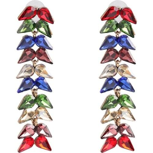 YaYi Jewelry Fashion Bohemia Multi Glass Crystal Rhinestone Dangle Women Hook Eardrop Wear Ear Band Long Tassel Earrings Gift