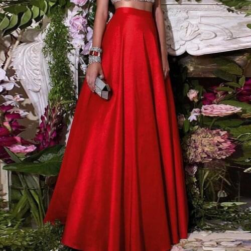 Formal Chic Hot Red Floor Length Skirts For Women Formal Party Taffeta Long Skirts Fashion Zipper Style Maxi Skirt Custom Made