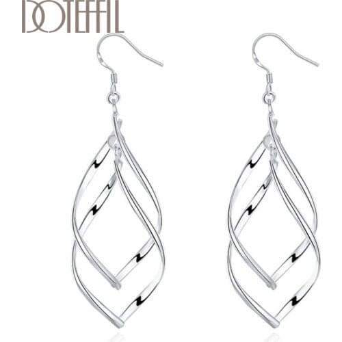 DOTEFFIL 925 Sterling Silver Hollow Leaf Drop Earrings Charm Women Jewelry Fashion Wedding Engagement Party Gift