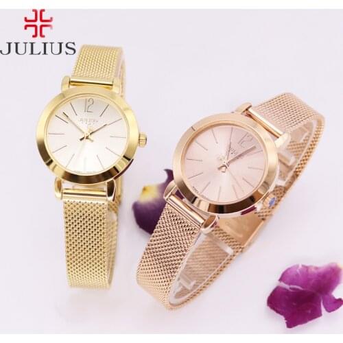 Top Golden Womens Watch Japan Quartz Hours Fine Fashion Clock Bracelet Stainless Steel Simple Birthday Girl Gift Julius 732