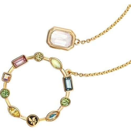 Brand 1:1 Rainbow Tone Ring Swan Design Y-shaped Diamond Long Tassel Necklace Item Atmospheric Exquisite Lady Silver Jewelry