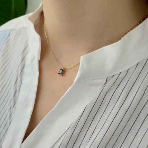 925 Sterling Silver crystal Pendant Square Black CZ Necklace For Women Sterling Silver Jewelry kolye collares collier Gift