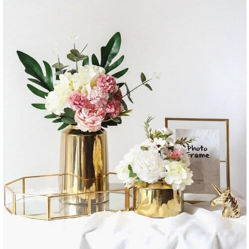 Golden Ceramic Flower Vase Nordic Home Decoration Accessories For Living Room Desktop Decor Household Flower Pots Vases Craft