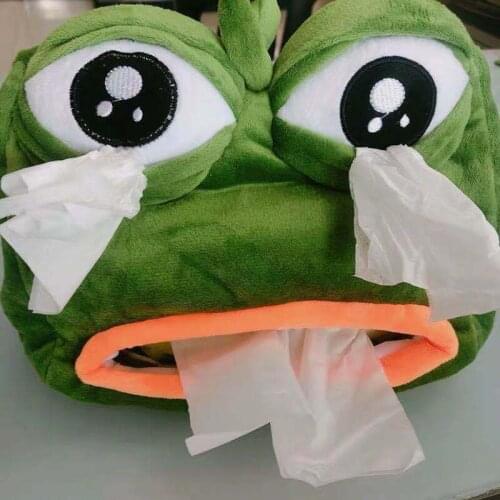 1pc Cartoon Sad Pepe Frog Anime Plush Tissue Box Napkin Paper Container Tissue Holder Funny Toys Sad Frog Doll Paper Rack