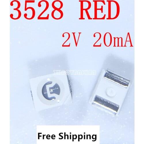 10000pcs X 3528 RED 1210 RED 2V 20MA Led Lamp SMD diode smd led smd beads 620-625nm super-bright-leds Free Shipping SMT Reel