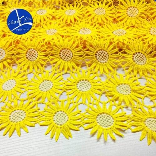 5Yards African Lace Hot Sell Yellow And White Daisy Flower Embroidered Cord Lace Guipure Lace Fabrics For Wedding Party Dentelle