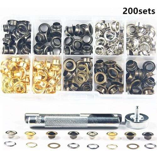200pcs 6mm Metal Eyelets Tool Set Grommets Installer Scrapbook Buttons for Clothing Leather Craft Belt Bags Eyelet Punch