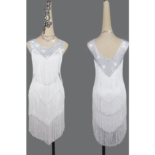 2020 New Latin Dance Dress For Women white Rhinestone Rumba Cha-Cha dance Dress Stage Competition Latin Dresses Costumes