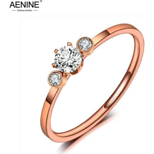 AENINE Fashion Design Titanium Stainless Steel Romantic Ring Jewelry Rose Gold Mosaic CZ Crystal Party Rings For Girls AR19152