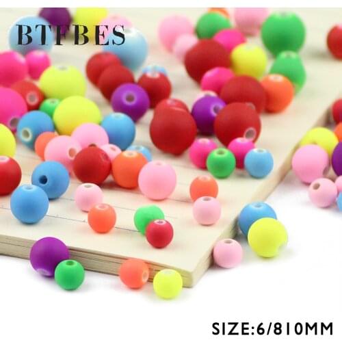 BTFBES Acrylic beads Candy Color 6 8 10mm Round ball Mixcolor loose Beads for Jewelry Bracelet Handicrafts Making DIY Accessory