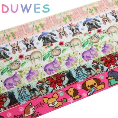 DUWES 50yards dog animals sloth printed grosgrain Ribbon Accessory hairbow headwear decoration Wholesale OEM D951