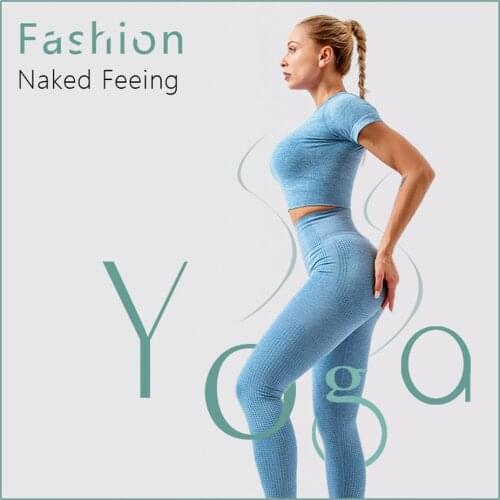 Seamless Yoga Sets Women Summer Popular Soild Fitness Clothes Crop Top High Waist Leggings Sports Suit 7 Colors Female Clothing