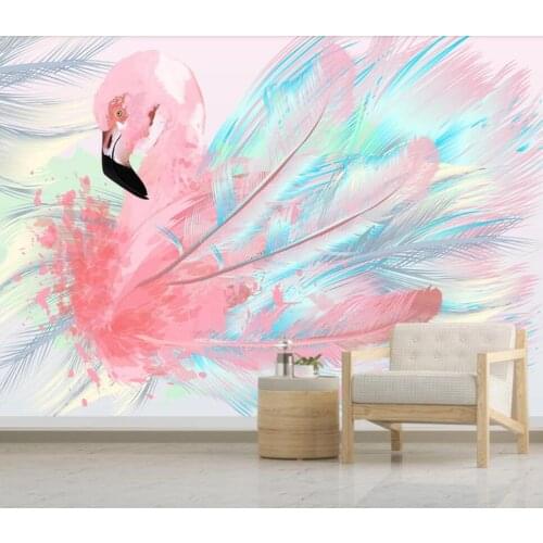 Milofi custom large 3D wallpaper mural modern minimalist hand-painted flamingo feather background wall decoration wallpaper