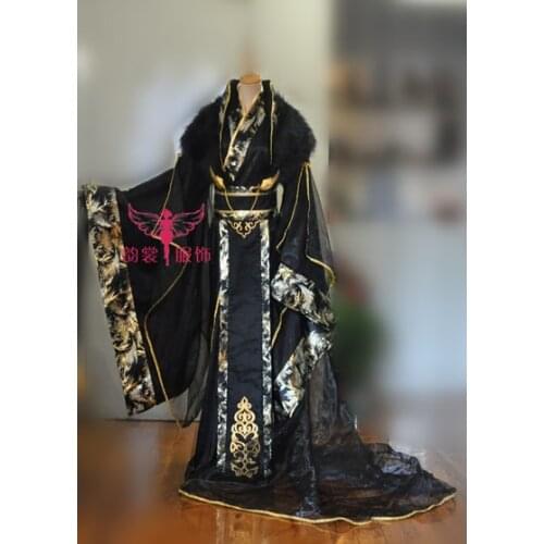 Grand Black Hidden Pattern Wide Sleeve Hanfu Costume Stand Collar Male Hanfu Cosplay Chinese Traditional Hanfu Mens Costume