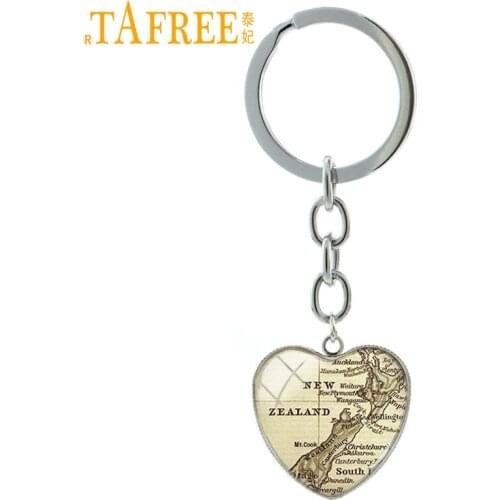 TAFREE New Zealand Map Keychain Vintage Fashion Heart Shape Pendant Key Chain Car Key Key Ring Gift Men Women Jewelry Gift HP105
