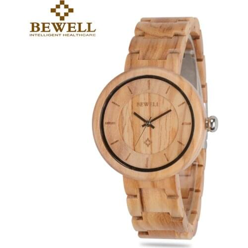 BEWELL Women Wood Watches Top Luxury Watch Brand With Wood Bracelet Band Clock Ladies Mother Daughter Gift Watch Round Face 155A