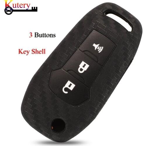 Kutery Carbon Fiber Silica Gel Car Key Cover Case For Ford Explorer Ranger Mondeo Ecosport 3Buttons Remote Key Protector