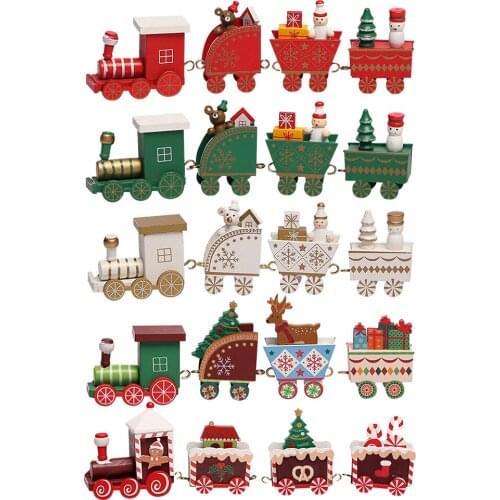 Merry Christmas Wooden Train Ornament Festive Desktop Shop Window Cartoon Santa Elk Craft Kid Toy Gift Home New Year Xmas Decor