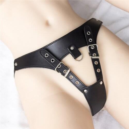 Hot 2015 Faux Leather Female Chastity Belt Women Sex Fetish Bondage Restraint Briefs Adult Sex Toys for Couples Erotic Products