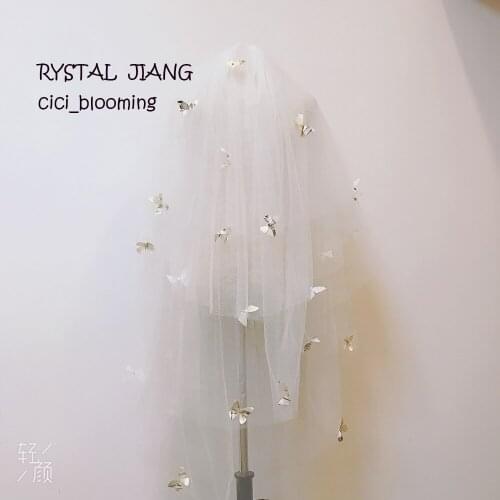 CAMO Butterfly Bridal Veils Raw Edge 4 Layers Wedding Veil Real Image