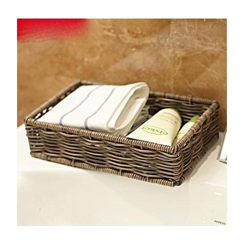 Bathroom Bathroom Storage Box Dressing Table Cosmetic Storage Basket Waterproof Imitation Rattan Washing Table Finis