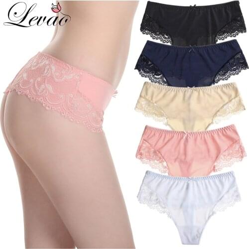 LEVAO Lace Panties Underwear Thongs Sexy Lingerie Translucent Ice Silk Female Briefs T-Back Womens Erotic Seamless Thongs