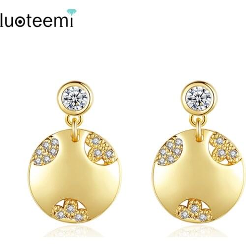 LUOTEEMI Classic Double Round Drop Earrings Gold Color Fashion Earrings for Women New Arrival AAA Cubic Zircon Jewelry