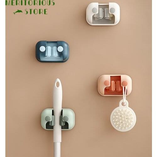 Wall Mounted Mop Holder Mop Organizer Holder Brush Broom Hanger Home Storage Rack Bathroom Suction Hanging Mop Clip With Hook