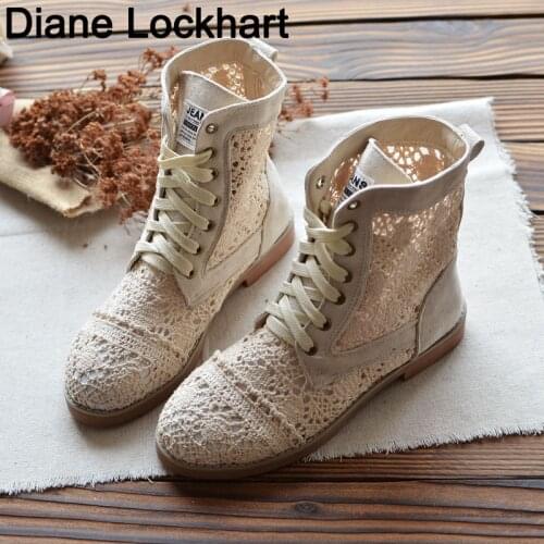 2020 Autumn New Women Shoes Hollow Ankle Boots Summer Lace Short Boots Woman Breathable Ankle Boots Crochet Botas Mujer Zapatos