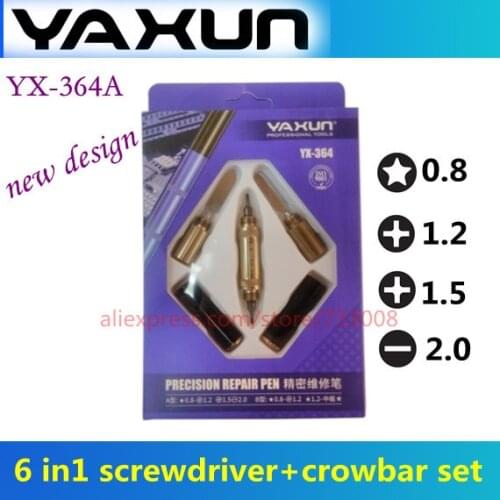 New YAUN YX-364A 6 in 1 mobile phone repair opning tool set for iphone,samsung, 4 screwdriver bits with crowbar,metal pry bar
