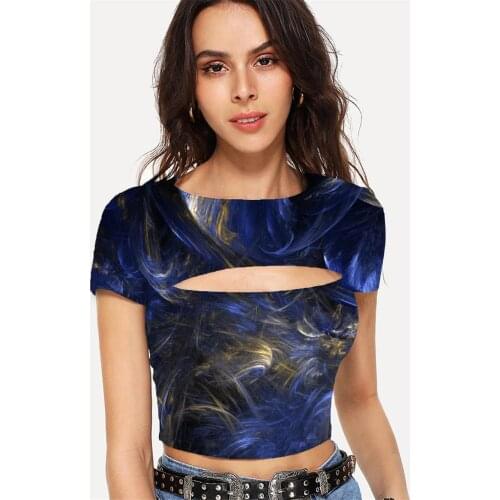 Somepet Abstract T-shirt Women Psychedelic Tshirts Casual Art Navel Bare Harajuku Tshirt Printed Short Sleeve Hip Hop New Style