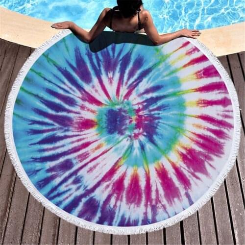 Microfiber Abstract Pattern Printed Beach Towel Shawl Round Watercolor Yoga Towel With Tassel Beach Mat Blanket Cover Dropship