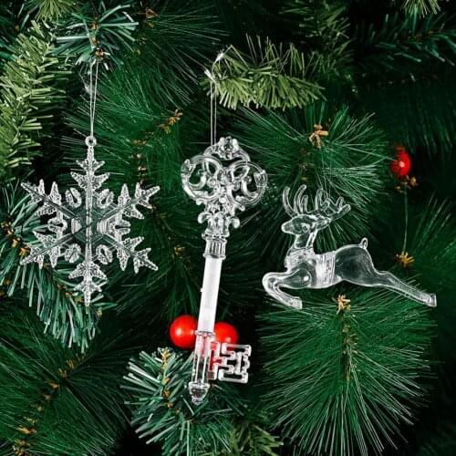 Christmas Transparent Snowflake Hanging Decor Christmas Decorations Exquisite Stylish Plastic Cute Key Shape Decor For Home