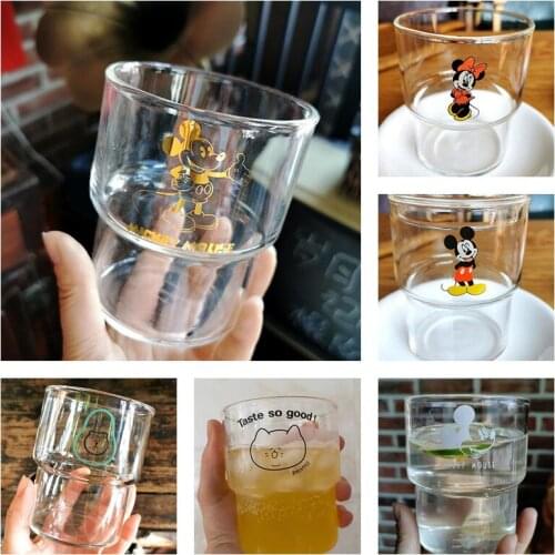 Disney Mickey Mouse Glass Cute Cartoon Cold Drink Cup Milk Cup Beer Mug Heat Resistant Tea Cup Coffee Cup Family Party Drink Cup
