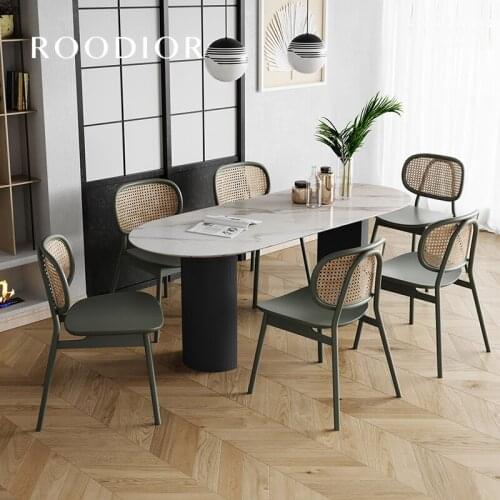 Light luxury rock board dining table and chair combination modern minimalist dining table home small apartment oval table