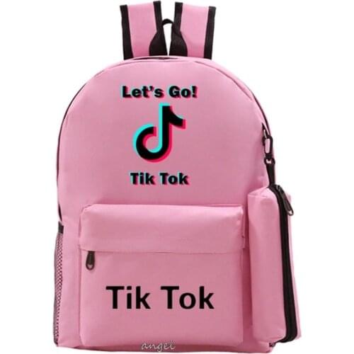 2Pcs/set Tik Tok Women Canvas Backpack Teenage Girls Student Travel Rucksack Shoulder School Bag Pencil Case birthday gift